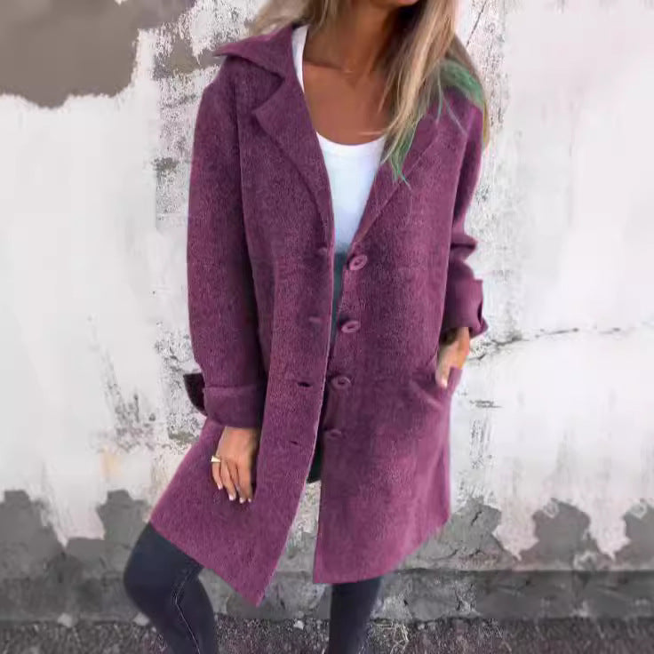 Damen Eleganter Oversize-Wollmantel mit Durchgehender Knopfleiste und Praktischen Taschen WW