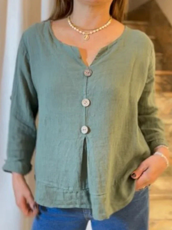 Damen elegante Bluse mit Knopfleiste und luftiger Passform WW