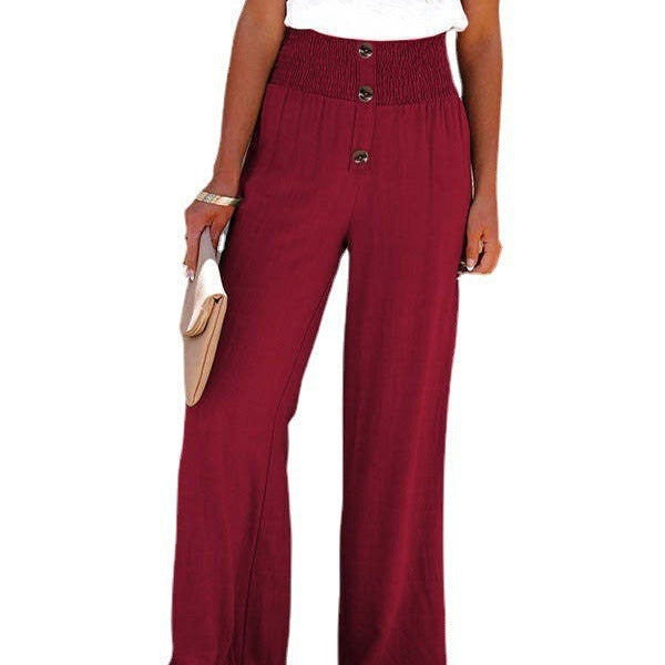 Damen weite Hochbundhose mit eleganten Knopfdetails und elastischem Bund WW