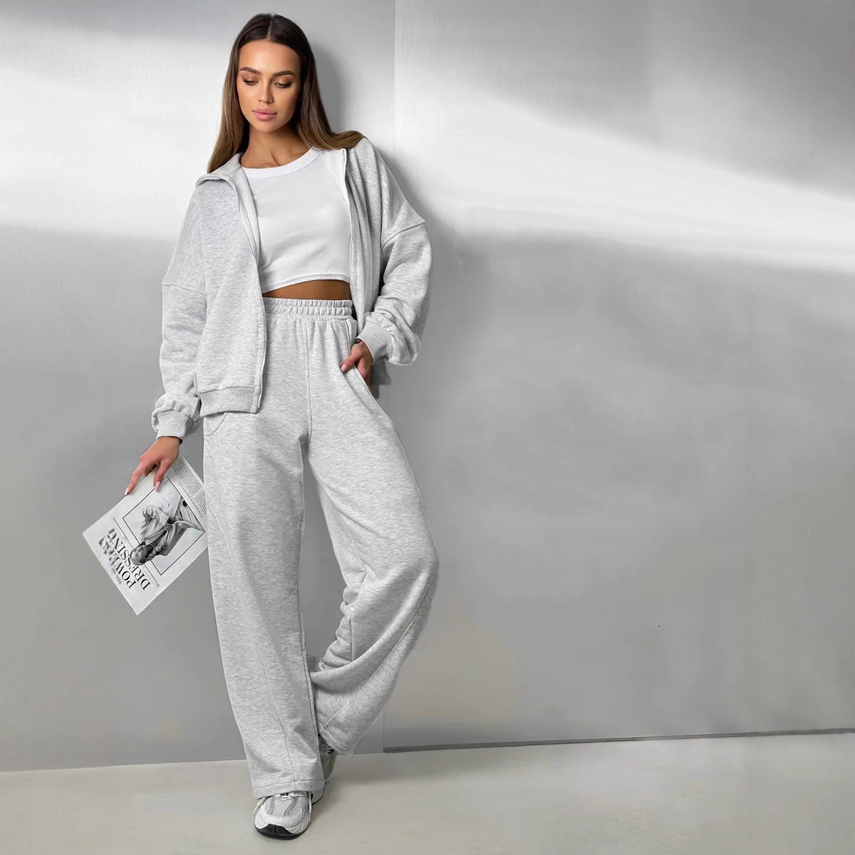 Damen lässiges Sport-Set aus Hoodie und Jogginghose mit praktischen Taschen WW