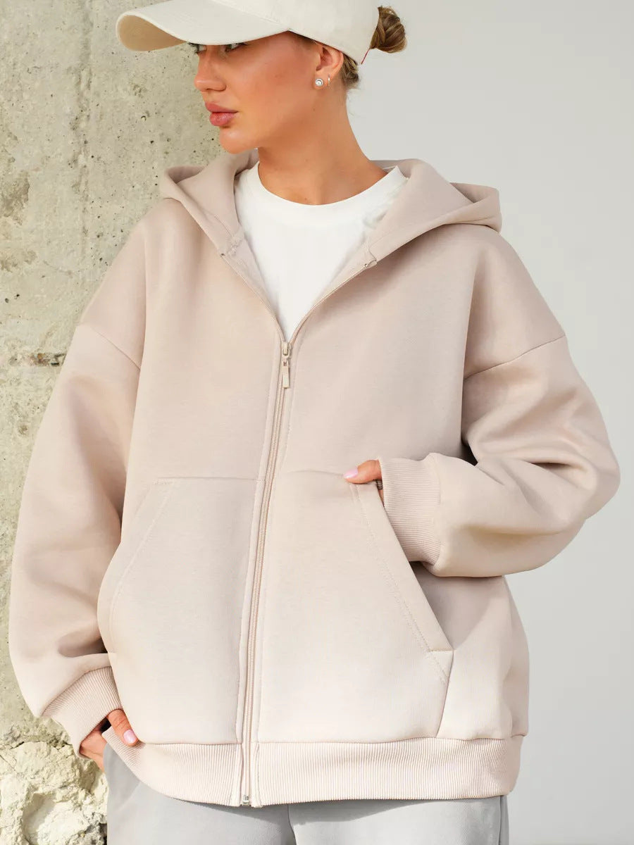 Damen lässiger Kapuzenjacke mit praktischem Reißverschluss und großen Taschen WW