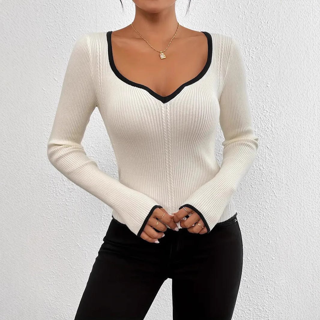 Damen Langarm-Body mit V-Ausschnitt und strukturiertem Design WW