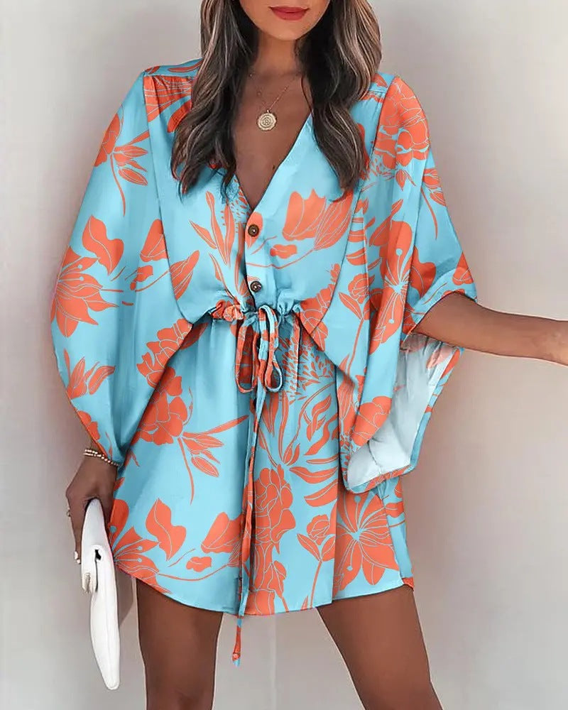 Damen angehendes Strandkleid mit eleganter Taillenbindung und einzigartigem Muster WW