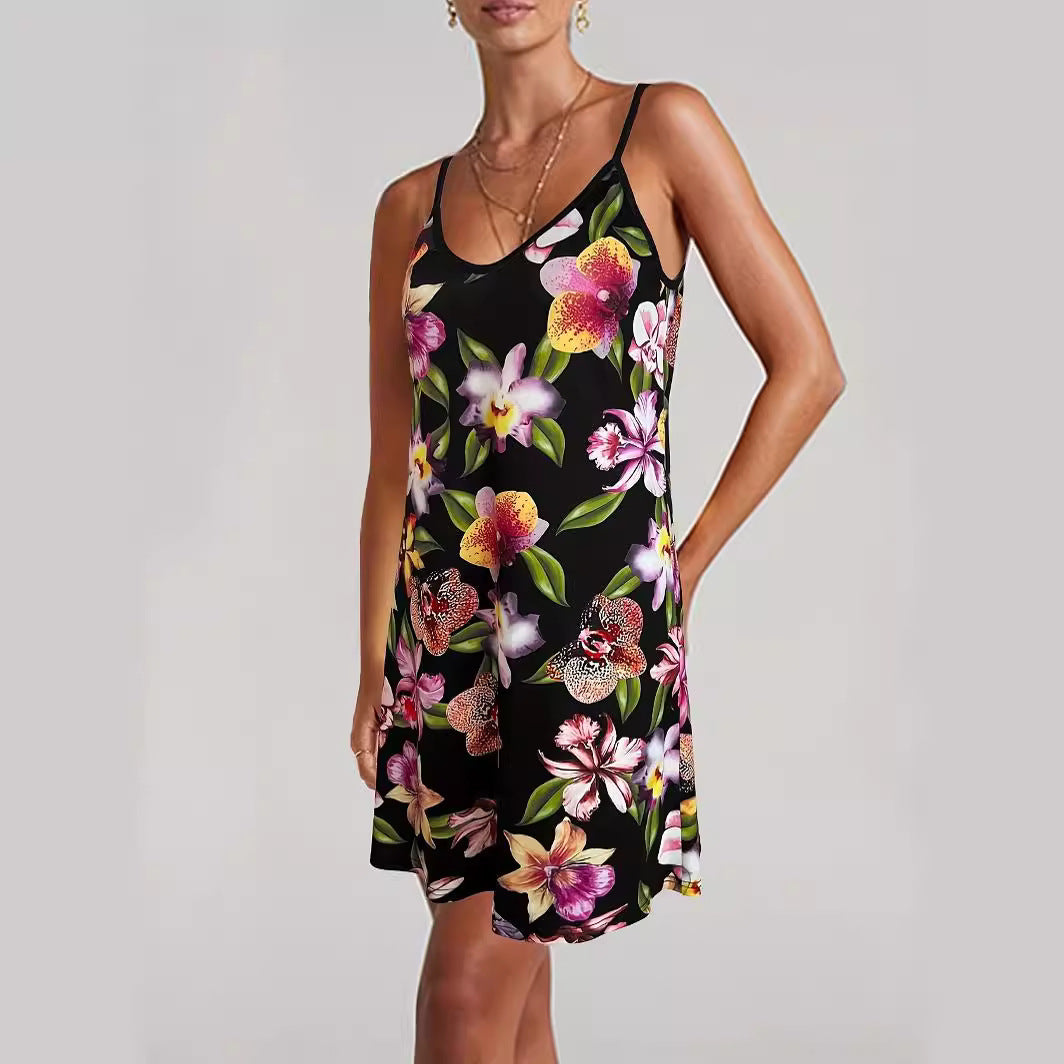 Damen Maxikleid mit floralem Design und verstellbaren Spaghettiträgern WW