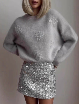 Damen Pullover mit floralem Stickdesign WW
