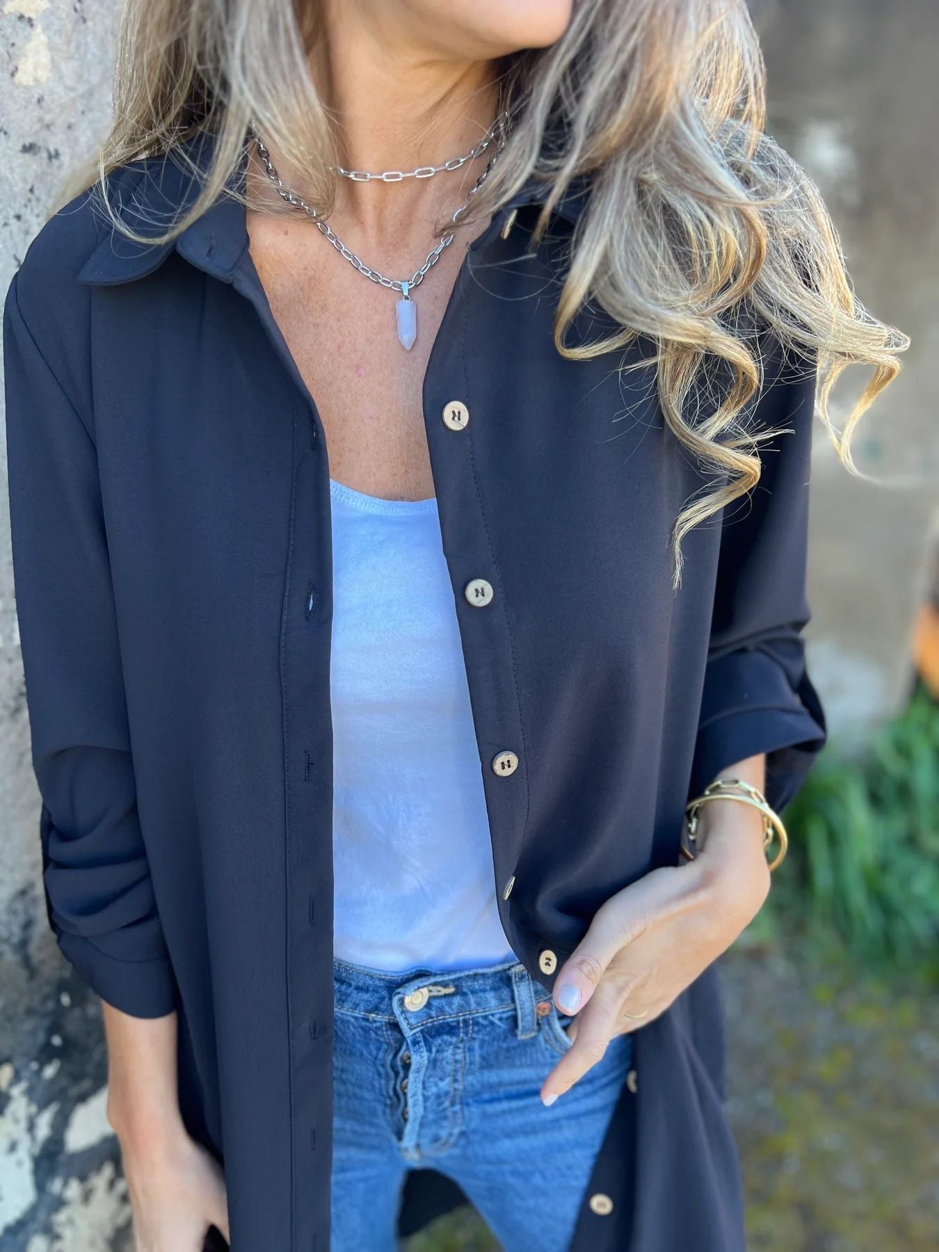 Damen Longbluse mit elegantem Schnitt und lässigen Details WW