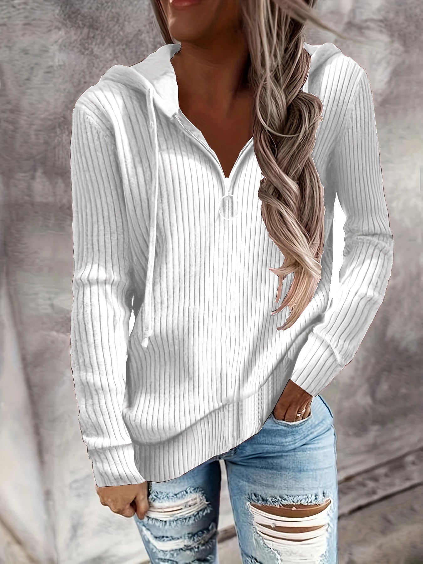Damen Strickpullover mit hohem Kragen und Reißverschluss WW