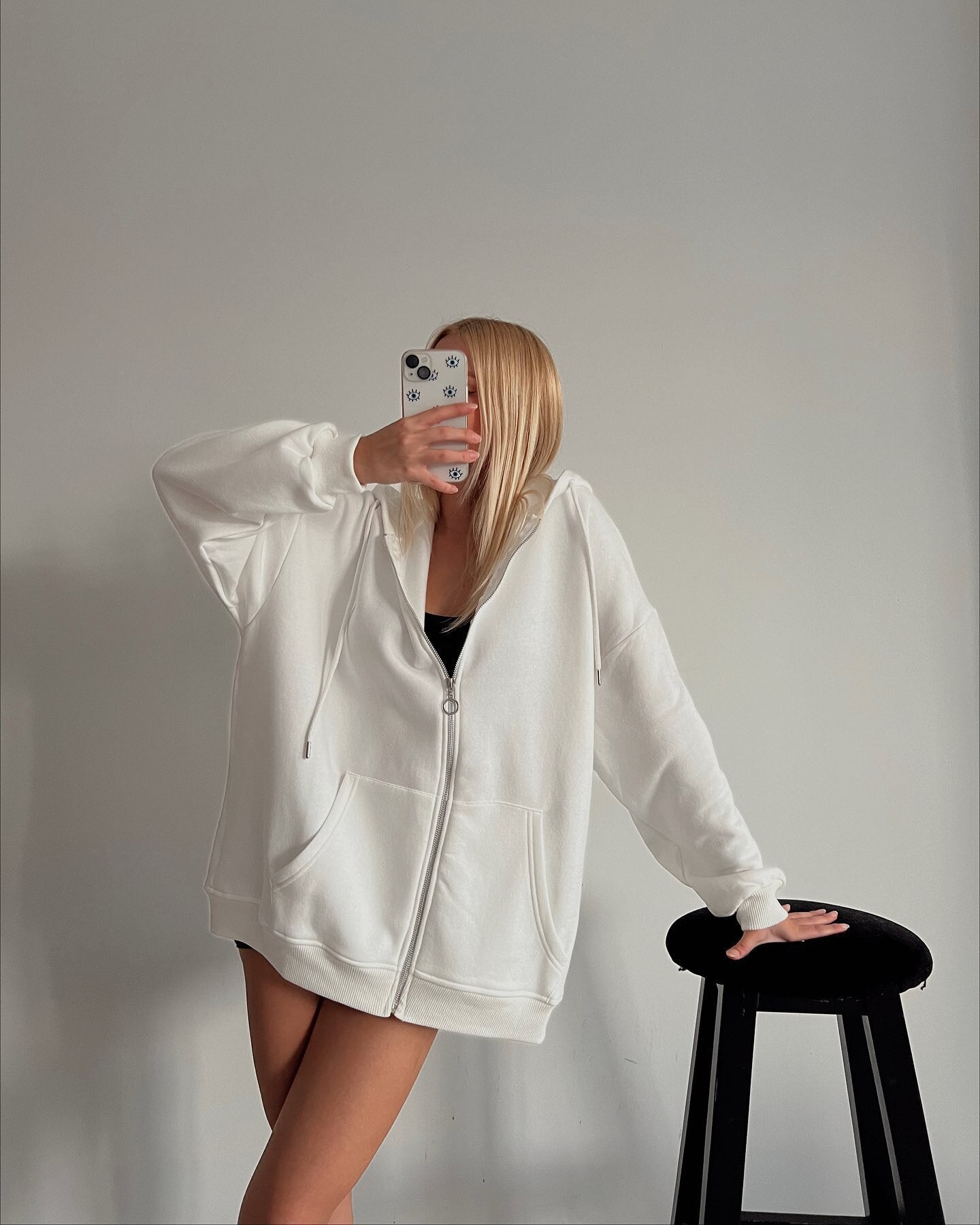 Damen oversized Kapuzenjacke mit durchgehendem Reißverschluss und Taschen WW