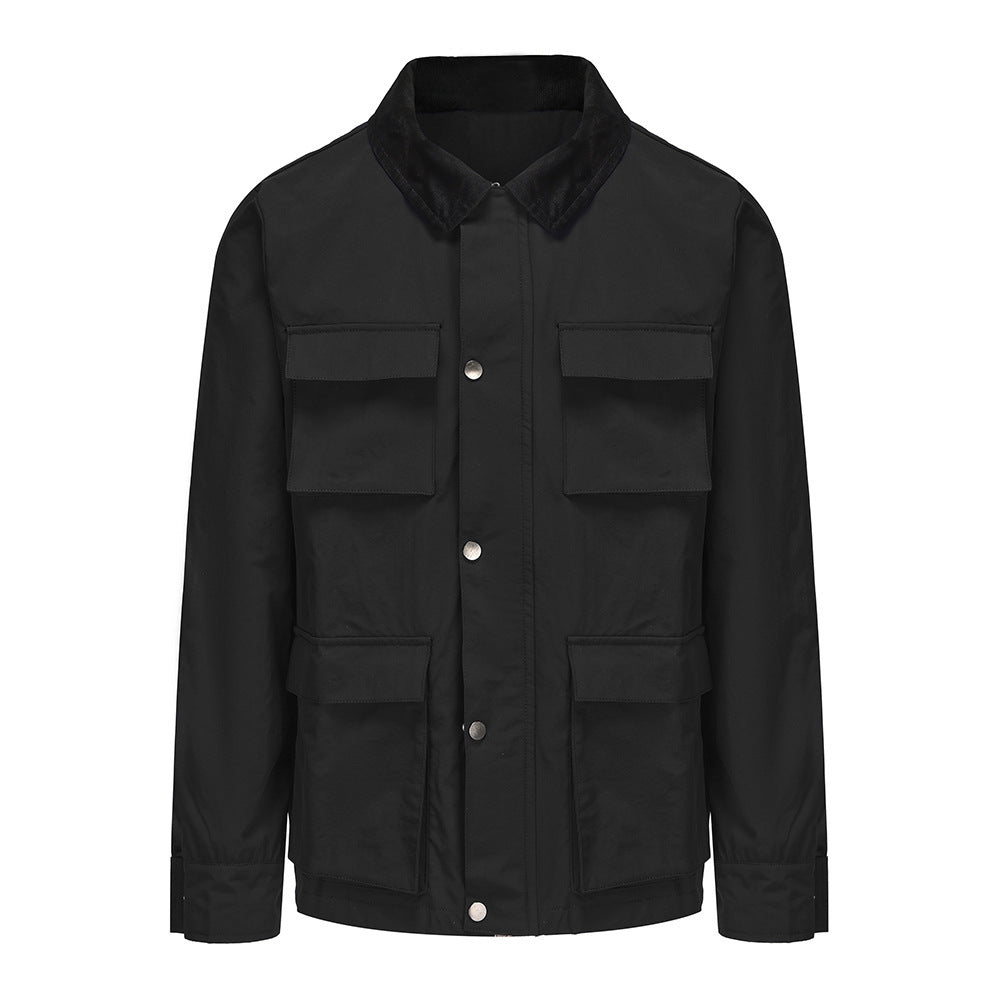 Herren modische Utility-Jacke mit mehreren praktischen Taschen und Kunstfellkragen WW