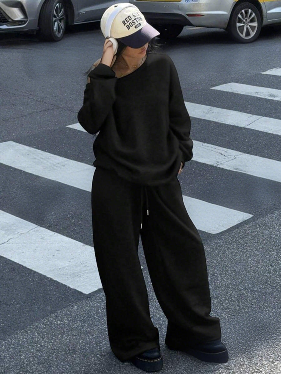 Damen lässiges Oversized Sweat- und Jogginganzug-Set mit seitlichen Taschen WW
