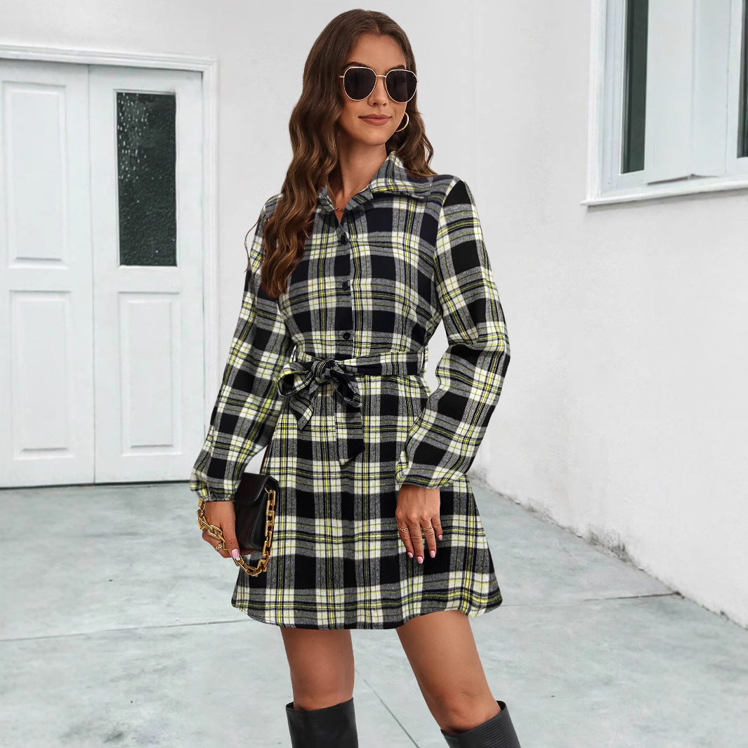 Damen Hemdblusenkleid mit karierter Musterung und taillierbarem Gürtel WW