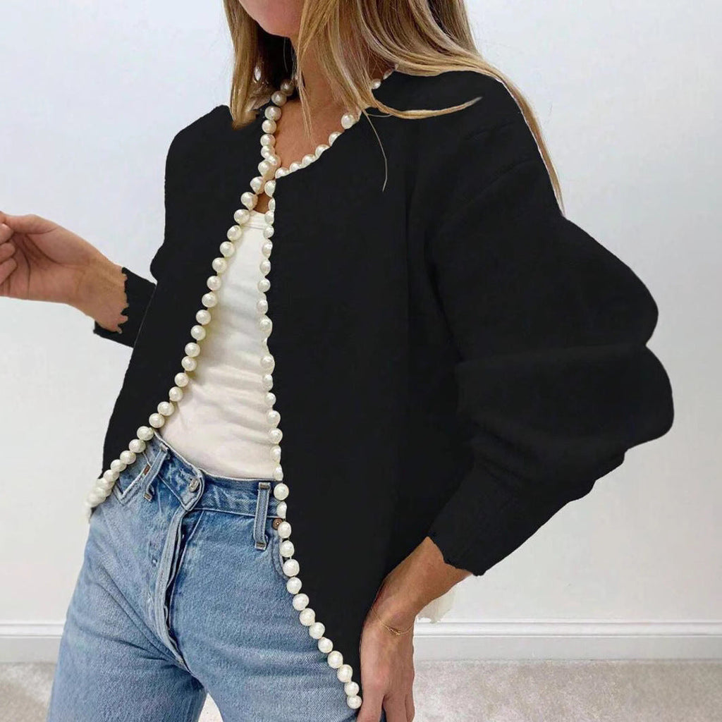 Damen Elegante Strickjacke mit Perlenverzierung WW