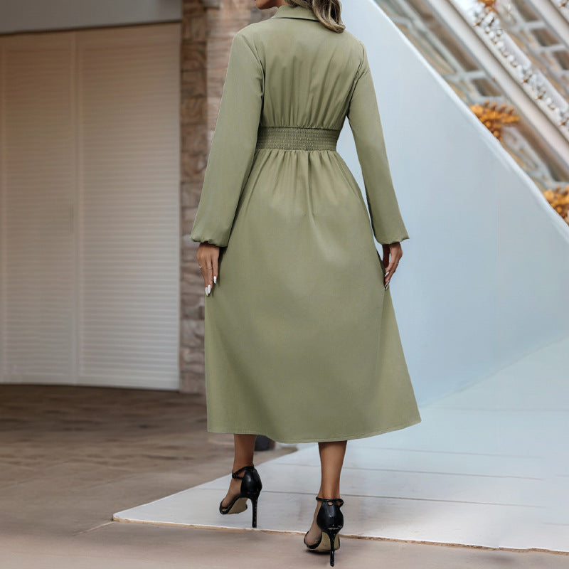 Damen Midi-Kleid mit Knopfleiste und elegantem Taillenzug WW