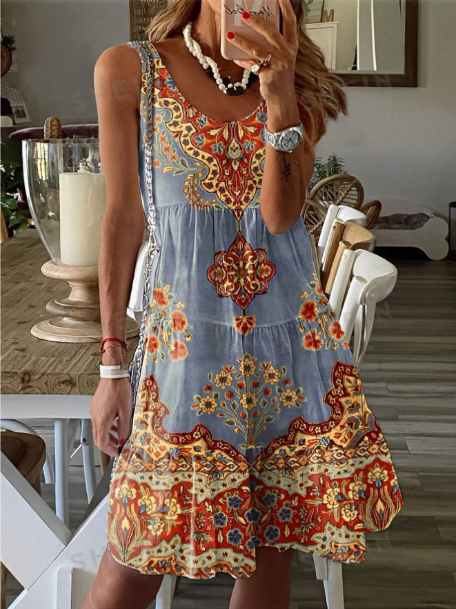 Damen Freizeitkleid mit verspieltem Druck und fließendem Schnitt WW