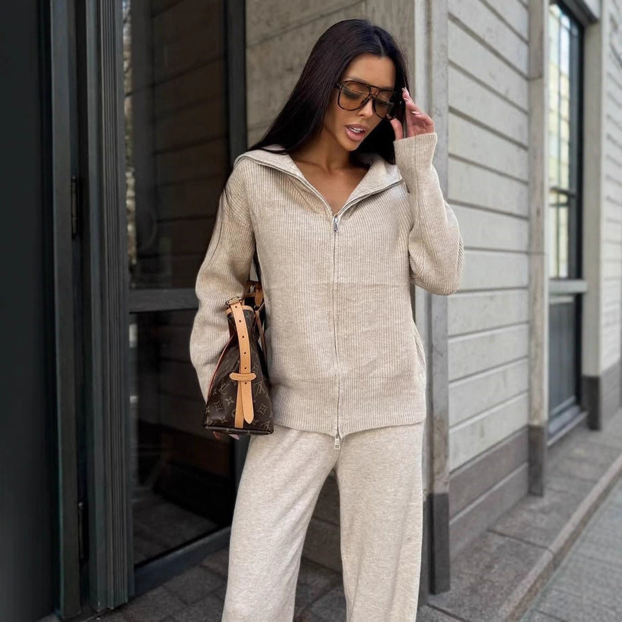 Damen kuscheliger Zip-Pullover mit weitem Kragen und Rippstruktur WW