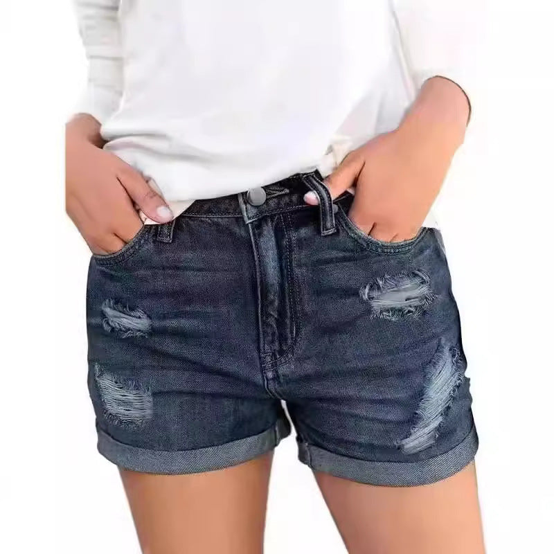 Damen modische Denim-Shorts im Distressed-Look WW