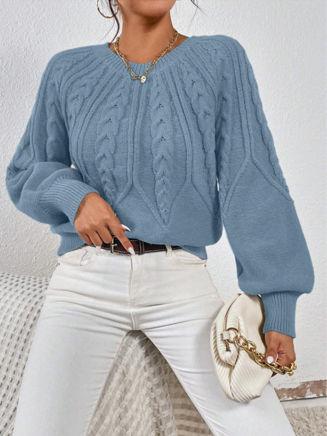 Damen Strickpullover mit Zopfmuster und weitem Schnitt WW