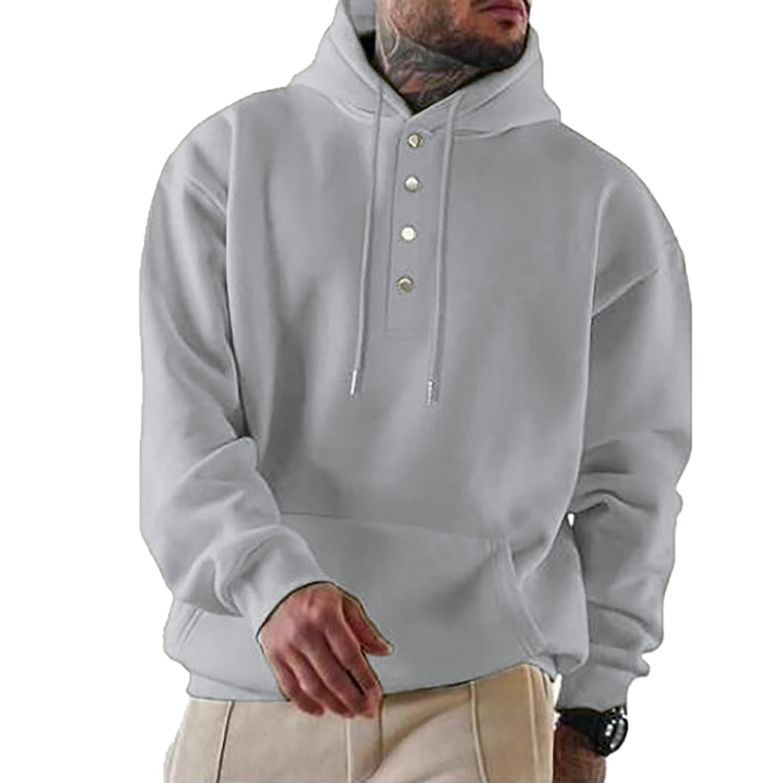 Herren Kapuzenpullover mit modischen Druckknöpfen WW