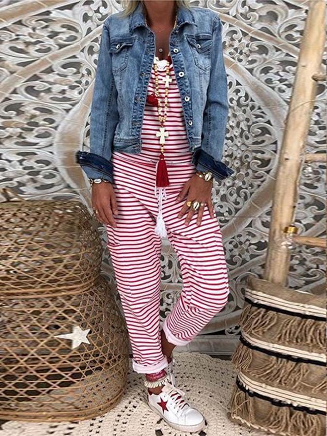 Damen entspannter Jumpsuit im maritimen Streifenlook mit lässigem Schnitt WW