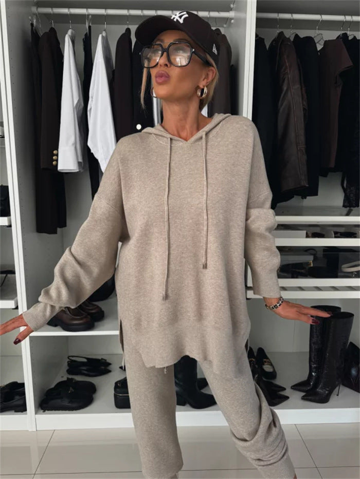 Damen gemütliches Hoodie- und Jogginghose-Set mit seitlichen Taschen WW