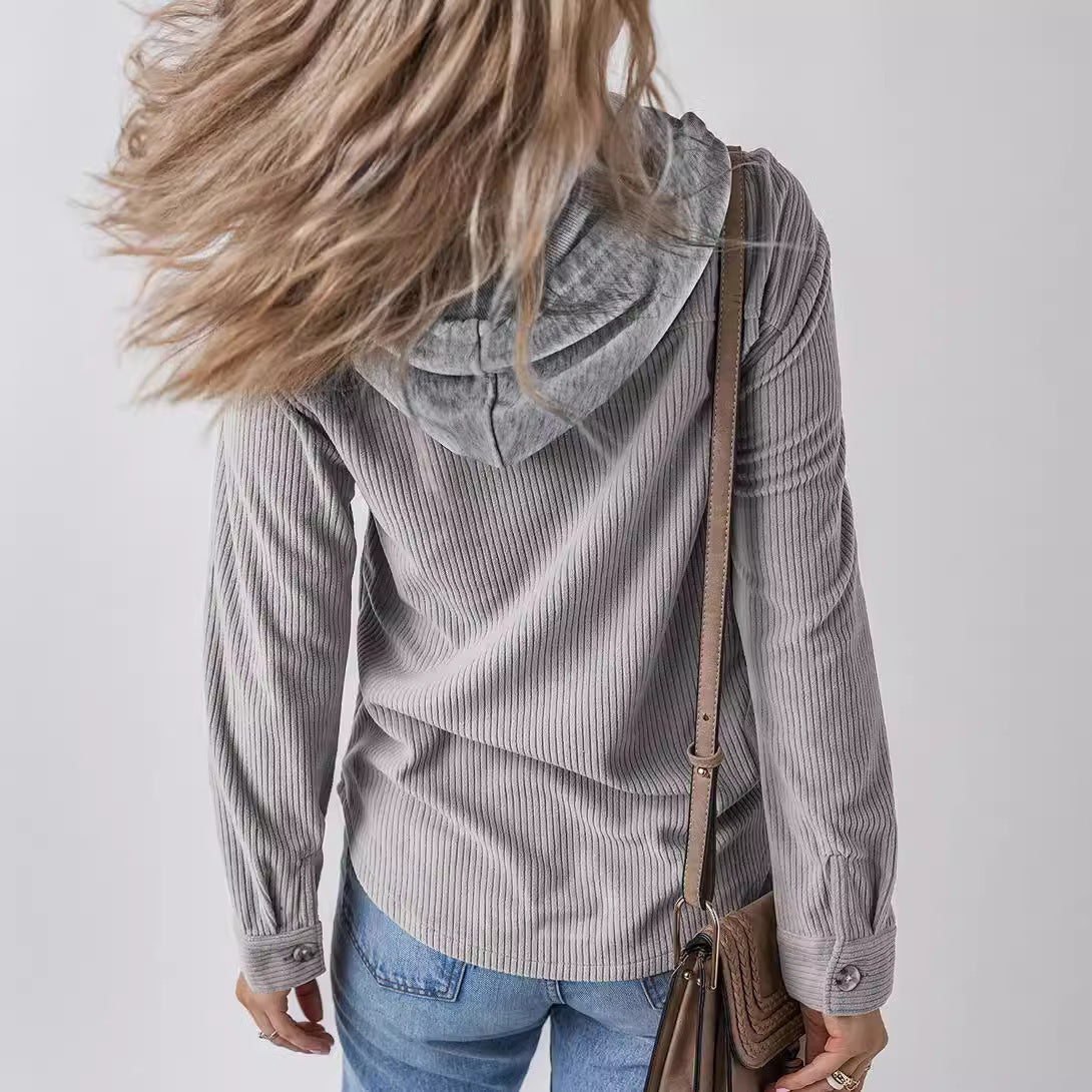 Damen lässige Oversized-Hemdjacke mit Kapuze und strukturiertem Stoff WW