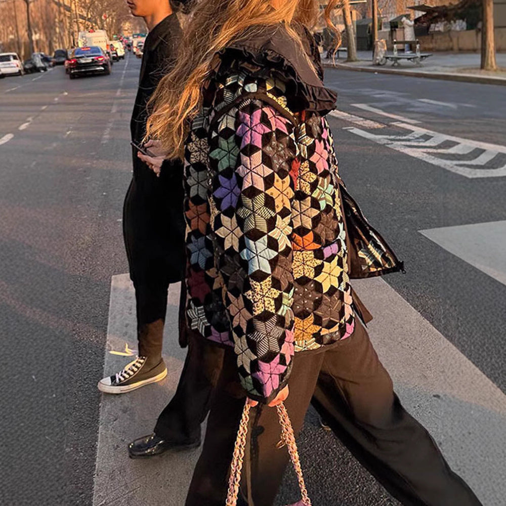 Damen gesteppte Freizeitjacke mit kreativen Hexagon-Design WW