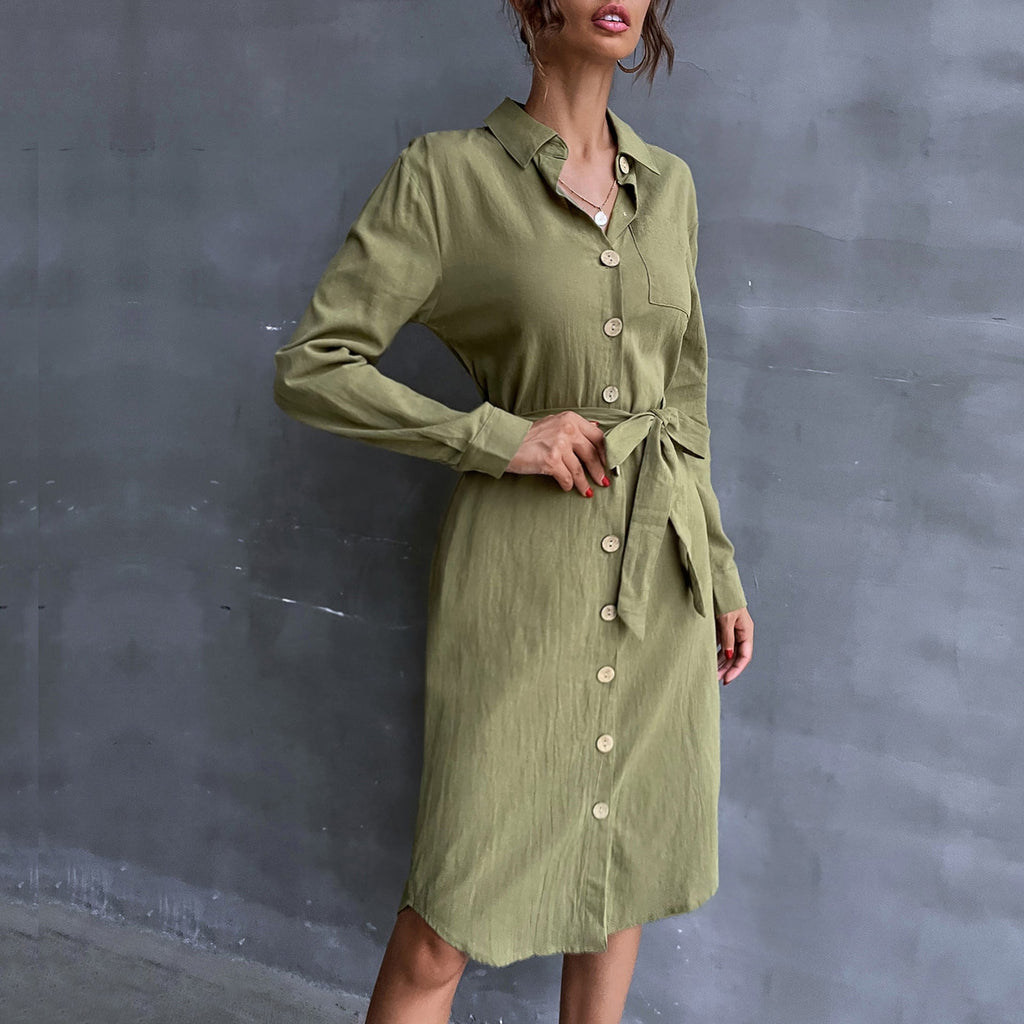 Damen Hemdblusenkleid mit Taillengürtel und praktischen Knopfdetails WW