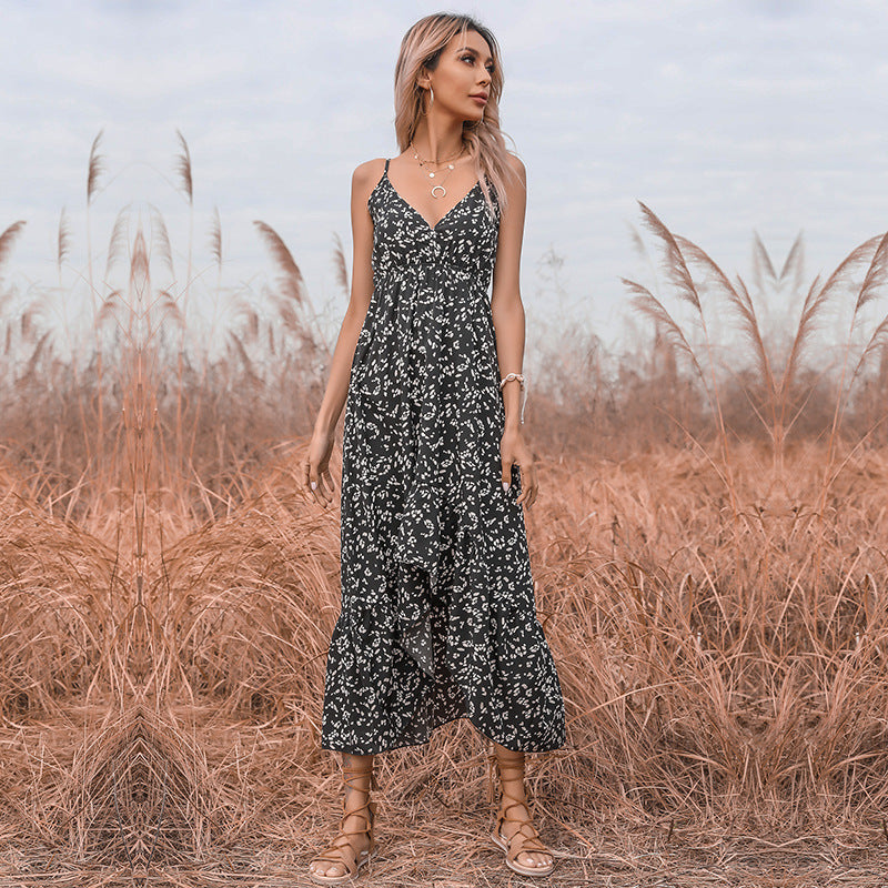 Damen Maxikleid mit zarten Rüschendetails und eleganter Binde-Optik WW