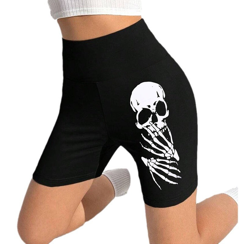 Damen Sportliche Radlerhose mit auffälligem Skelett-Print WW
