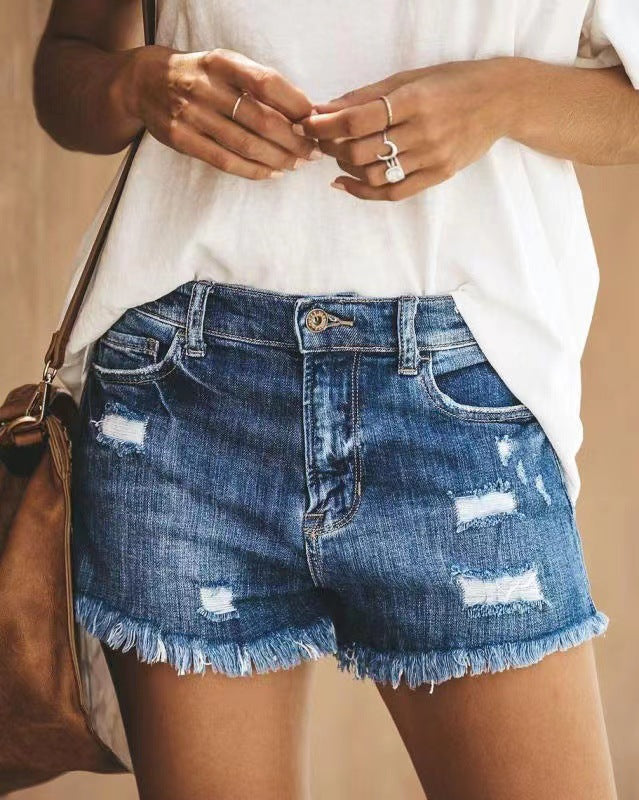 Damen Jeanshotpants im lässigen Destroyed-Look mit Fransen WW