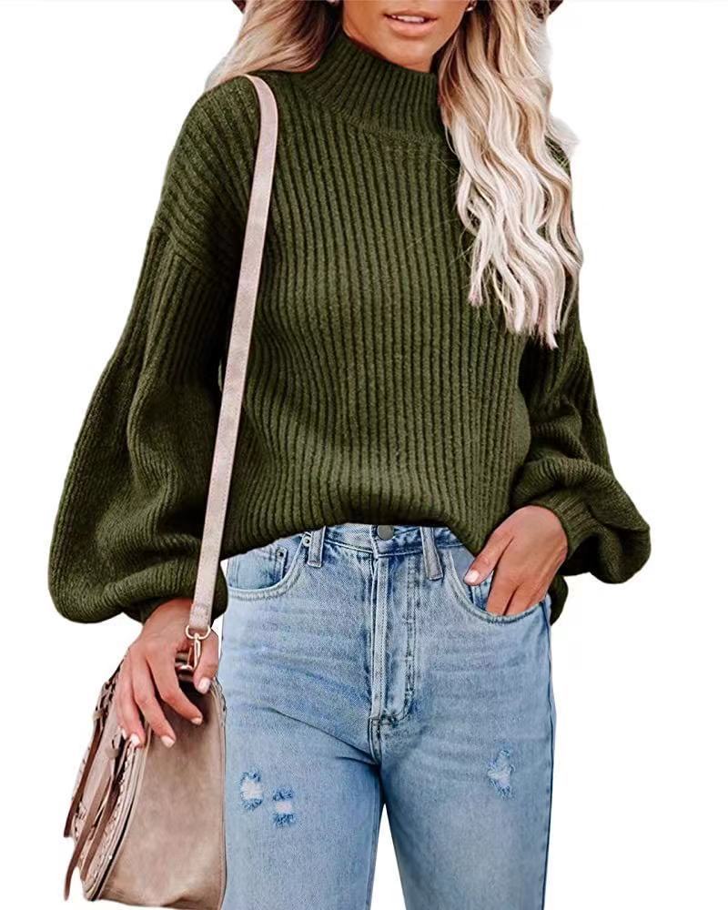 Damen Pullover mit voluminösen Ärmeln und feinem Rippstrick WW