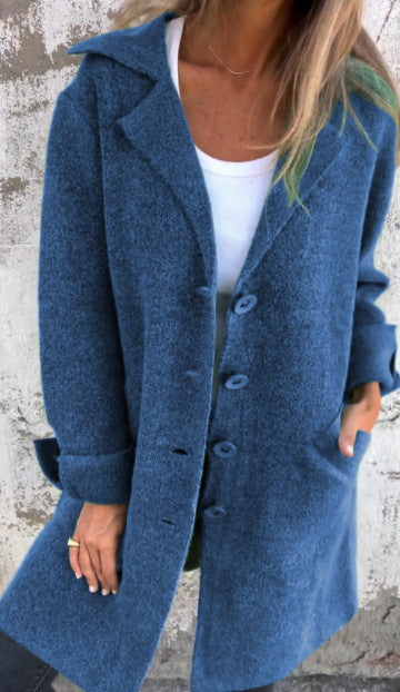 Damen Eleganter Oversize-Wollmantel mit Durchgehender Knopfleiste und Praktischen Taschen WW