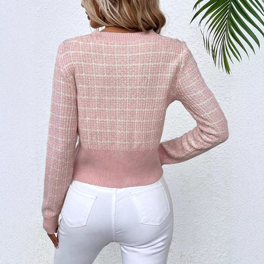 Damen stilvolle Strickjacke mit goldenen Knöpfen WW