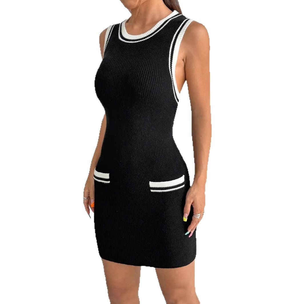 Damen sportliches Trägerkleid mit raffinierten Kontrastelementen WW