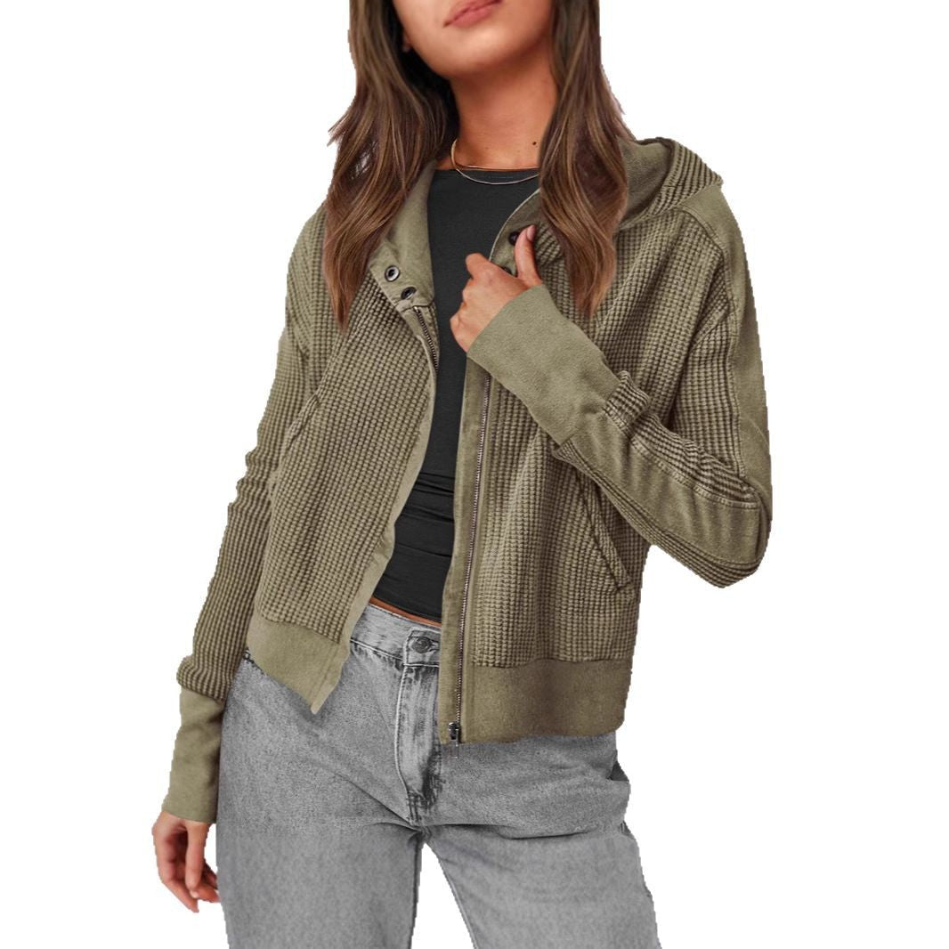 Damen lässige Zip-Jacke mit Kapuze und strukturiertem Design WW