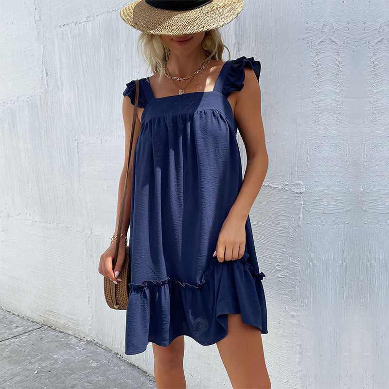 Damen Freizeitkleid mit Rüschendetails und fließendem Schnitt WW