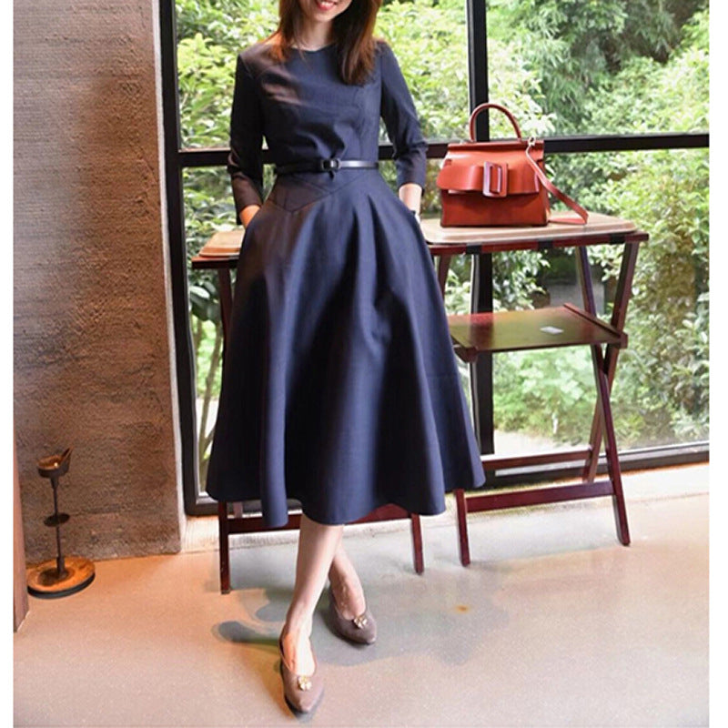 Damen A-Linien Midi Kleid mit elegantem Gürtel WW