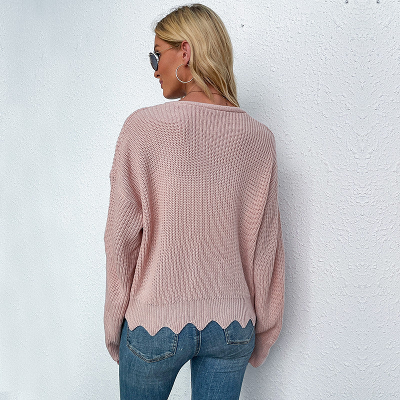 Damen lässiger Strickcardigan mit trendigem V-Ausschnitt und praktischen Taschen WW