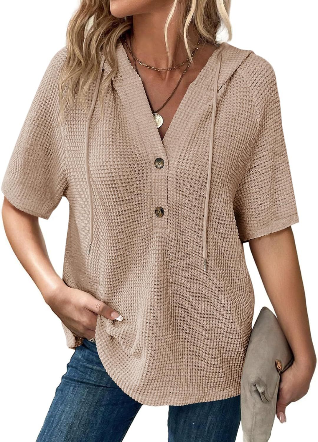 Frauen Freizeit Waffelstrick Pullover Top WW