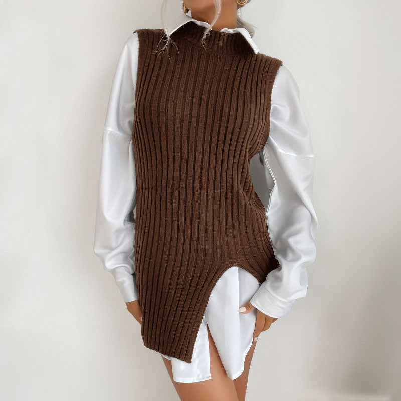 Damen Strickkleid mit Taillengürtel und seitlichen Schlitzen WW