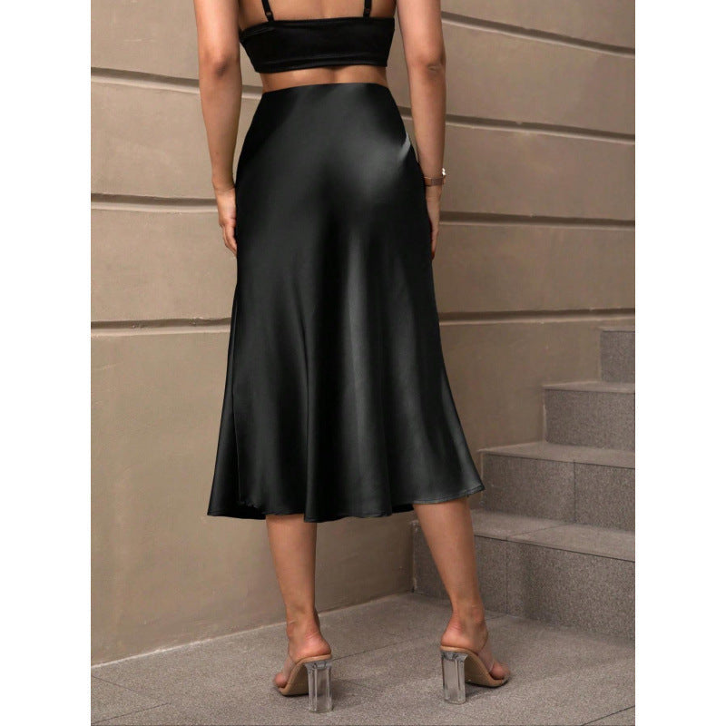 Damen A-Linien Rock aus glänzendem Satin mit hohem Bund WW