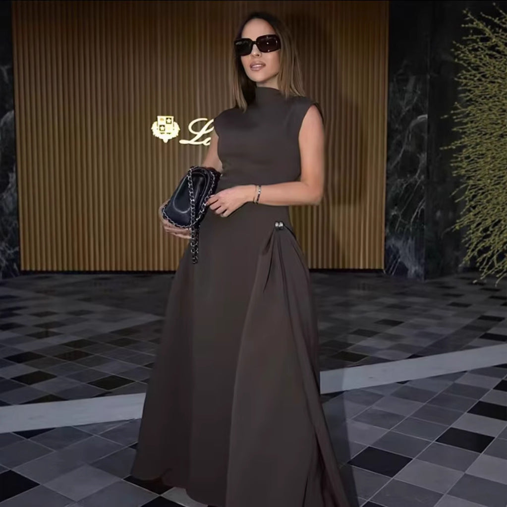 Damen A-Linien Kleid mit asymmetrischem Ausschnitt und eleganten Falten WW