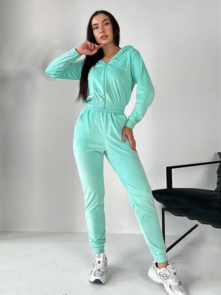 Damen Sportliches Fleece-Loungewear-Set mit Kapuze und tailliertem Schnitt WW