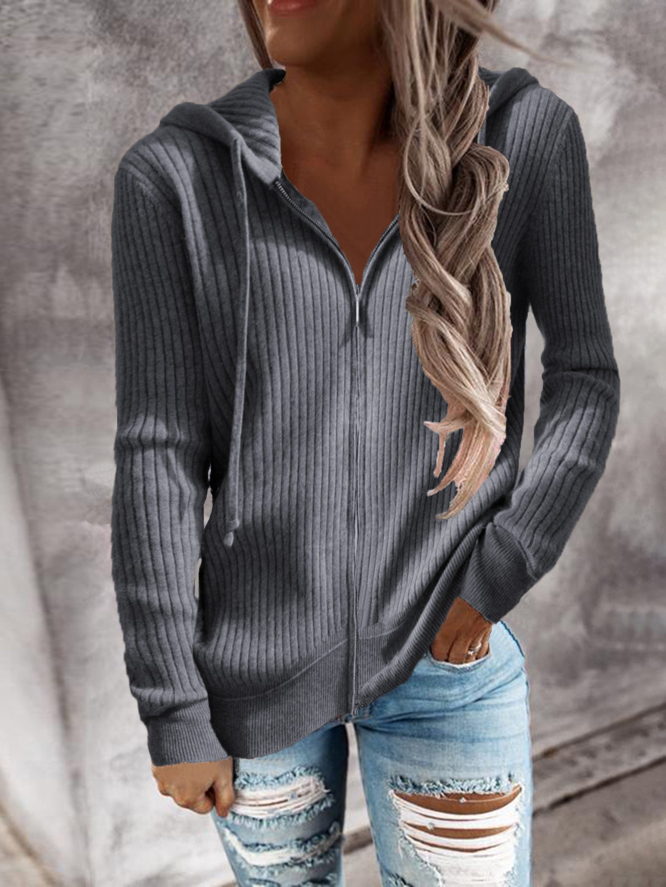Damen Kapuzenjacke aus strukturiertem Material mit praktischen Taschen WW