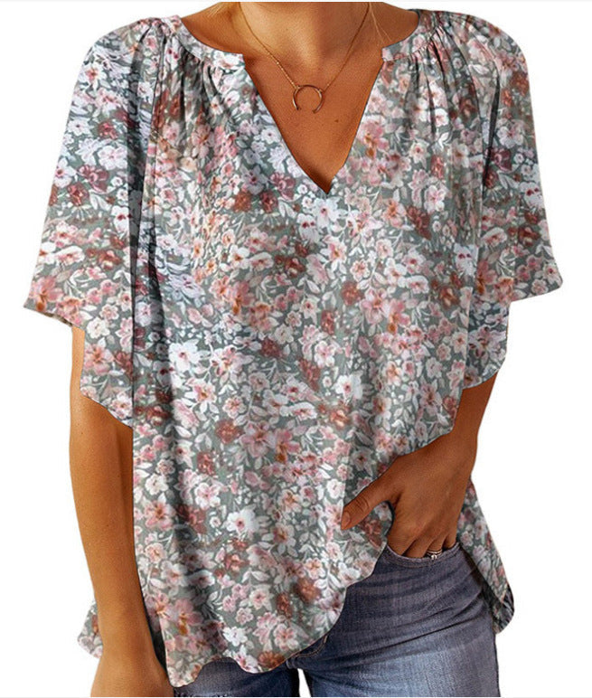 Damen Blusenshirt mit floralem Design und V-Ausschnitt WW