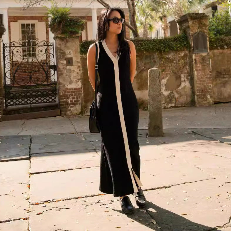 Damen Elegantes Maxikleid mit modernem V-Ausschnitt und asymmetrischem Saum WW