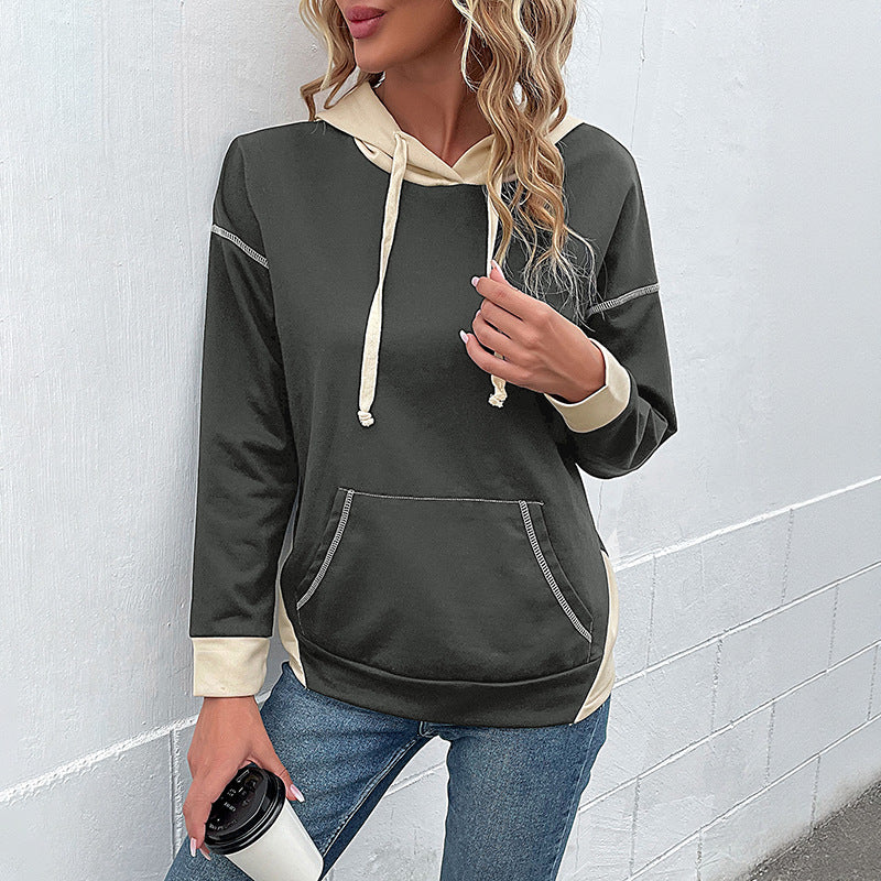 Damen modisches Kapuzensweatshirt mit Taschen und zwei Farb-Design WW