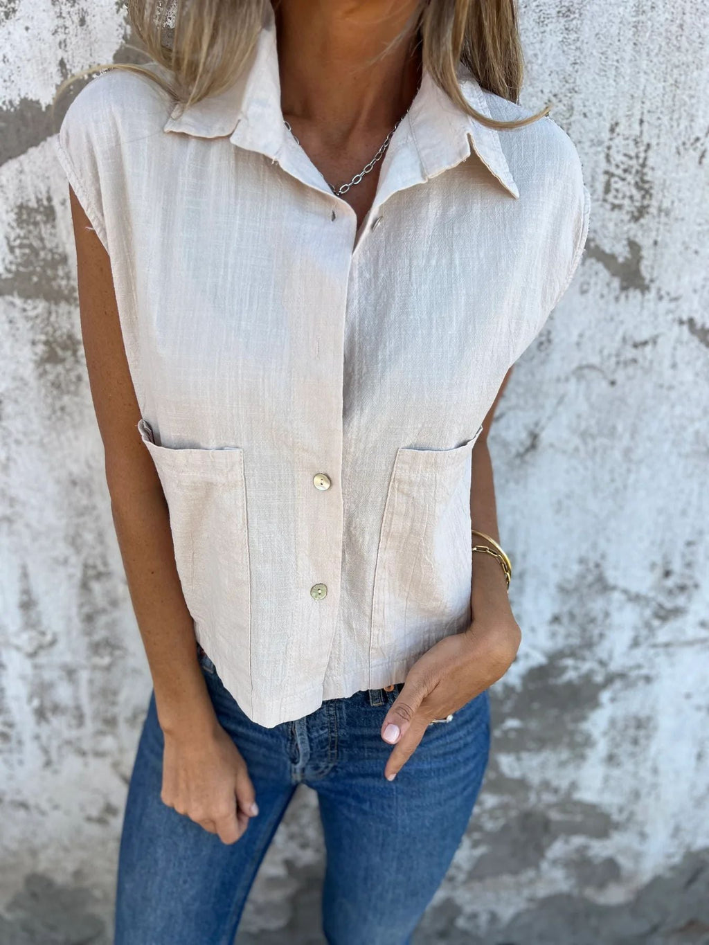 Damen Kurzarm Bluse mit praktischen Taschen WW