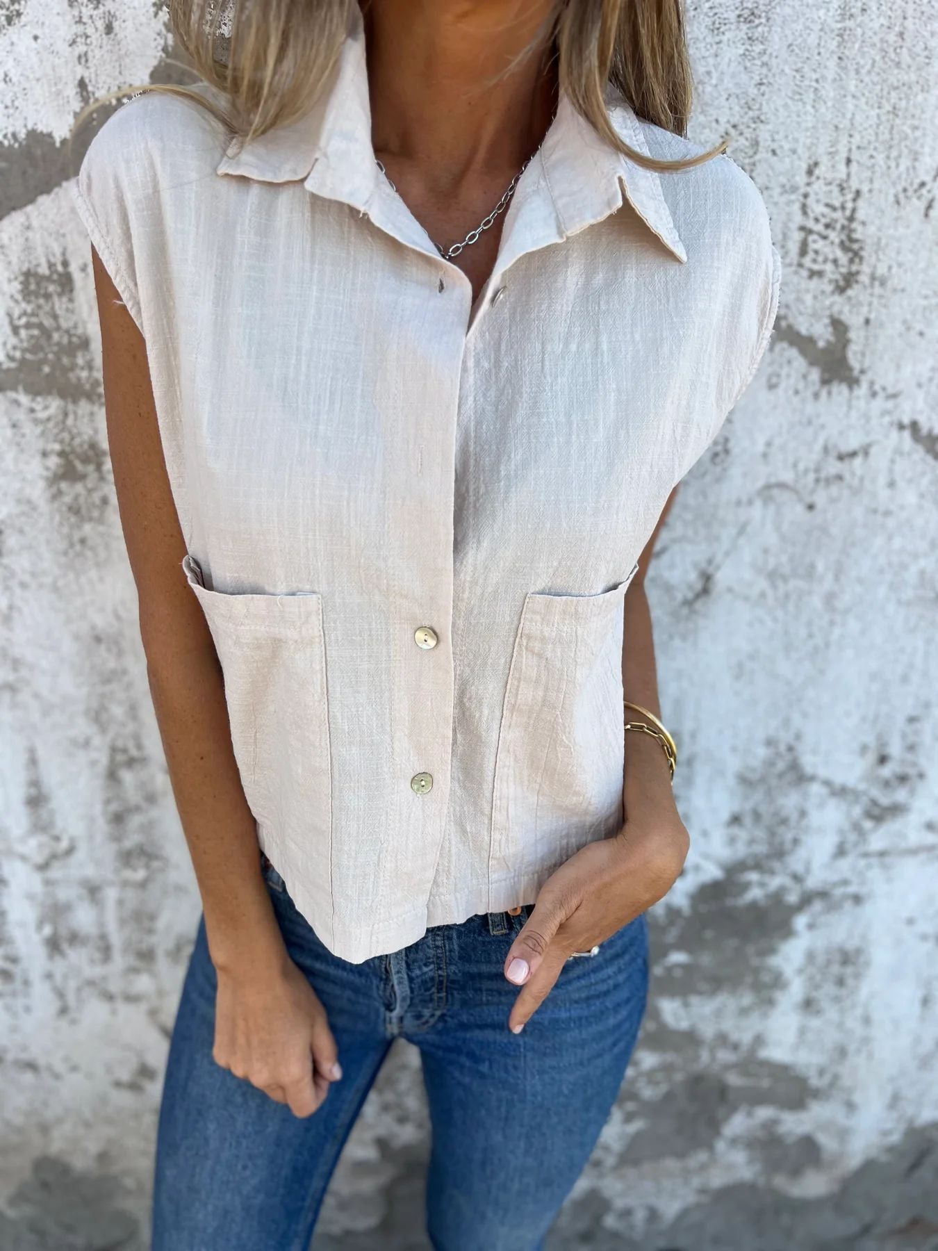 Damen Kurzarm Bluse mit praktischen Taschen WW