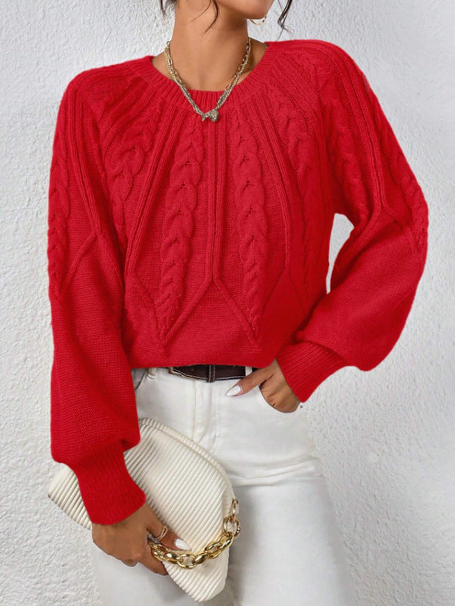 Damen Strickpullover mit Zopfmuster und weitem Schnitt WW